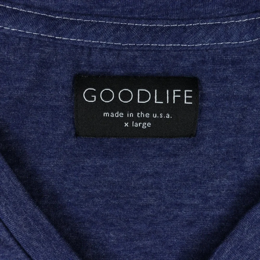 Goodlife T-Shirt Men's XL V-Neck Curved Hem Short Sleeve Cotton Poly Blue‎ USA